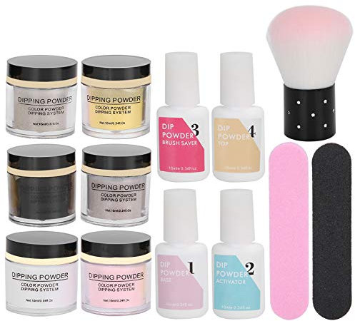 Dip Powder Nail Kit Starter Colors Collection, Acrylic Dipping Powder Liquid Set with Base Top Coat Brush Saver for French Nails Art Manicure (K1215)