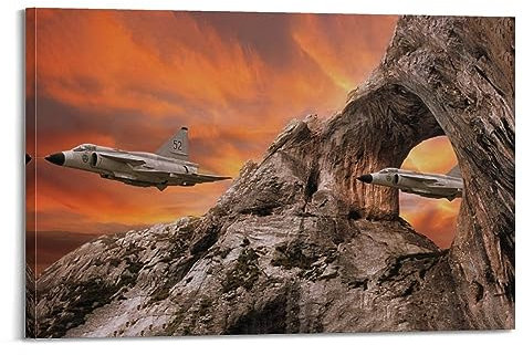 NOHF Poster Military Fighter Saab-37 Fighter Viggen Poster, Wandkunstdruck, Retro, ästhetische Raumdekoration, Bürodekoration, 60 x 90 cm, Rahmenstil