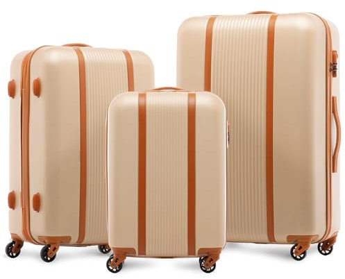 FERGÉ Kofferset 3 teilig Hartschale Milano Reisekoffer Trolley-Set (Handgepäck, L, XL) 3er Set Hartschalenkoffer Roll-Koffer 4 Rollen 100% ABS Champagner