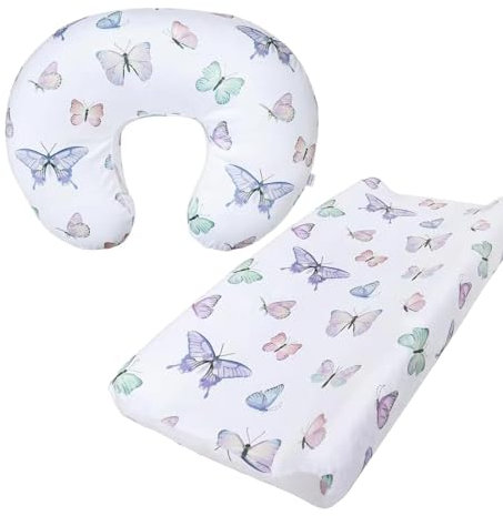 iEvolve Minky - Federa per cuscino per allattamento al seno, a forma di U, per neonati e ragazze, solo federa (cuscino e federa per cuscino, motivo farfalla, confezione da 2)