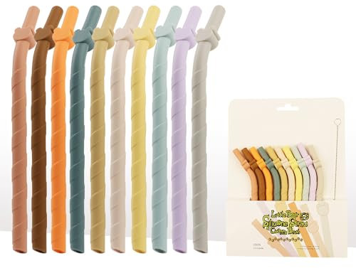 Miniguysa 10Pcs Reusable Wide Silicone Straws: Bendable, Dishwasher Safe, with Brush - Ideal for Smoothies, Kids, Tumblers & Eco Gifts, style2-1-multicolor-straw-short-bent-10p