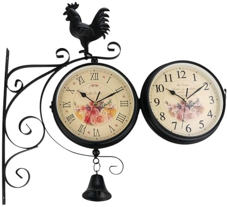BYNYXI 8 Zoll Vintage Bahnhofsuhr, Doppelseitige Bahnhofsuhr Groß Eisen Retro Wanduhr mit Wandhalterung Garten Uhr Retro Wanduhren Doppelseite für Wohnzimmer Schlafzimmer Haus Wandkunst,31cmx50cm