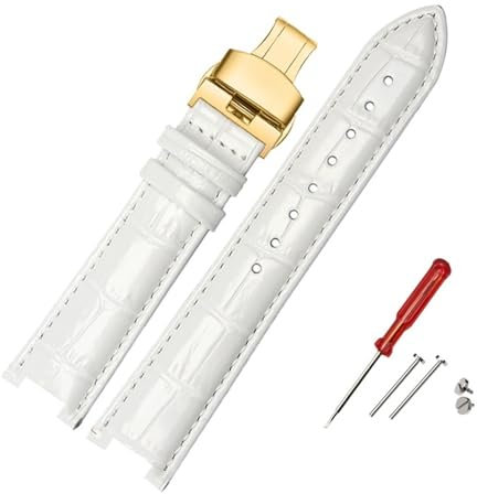 BOtizr Echtes Leder-Uhrenarmband for Michael Kors Mk5774 2425/43 for Starry for Sky Concave Female Echtes Leder-Uhrenarmband Mike Coles (Color : White-Gold-B, Size : 20mm-12mm)