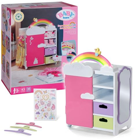 BABY born Regenbogenschrank, Puppenkleiderschrank, Aufbewahrung für Puppenkleidung mit leuchtendem Regenbogen und fröhlichen Sounds, 836040 Zapf Creation