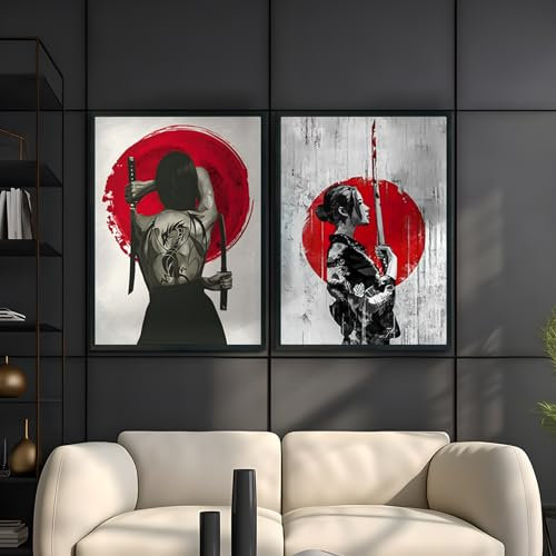 KAIDAARTLH Samurai Japanisches Bild auf Leinwand, moderne Geisha-Bilder, Drucke auf Leinwand, moderne Bilder für Wohnzimmer, Schlafzimmer, Frameless(A,2x60x90cm)