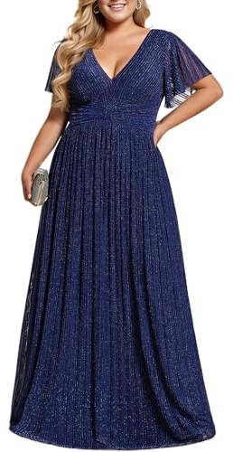 Ever-Pretty Kleid Elegant Damen Festlich Lang Ballkleid Maxi Hell Abendkleider Elegant für Hochzeit A Line Kurze Ärmel EE11961