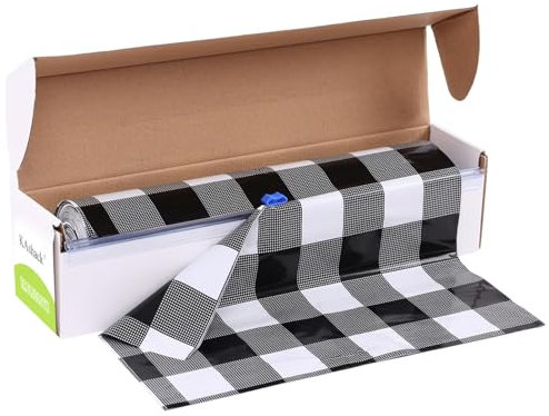 KAshack Einweg Tischdecke aus Kunststoff Rolle-137 * 1000 cm Schwarz-Weiß Kariert Plastiktischdecken mit Cutter Box Rechteckige Tischabdeckung für Outdoor Partys Gartentischdecke