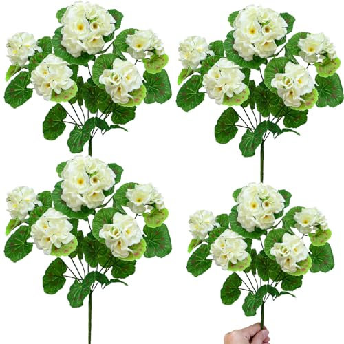 Künstliche Geranien, Blumen für den Außenbereich, Sommerdekoration, UV-beständig, künstliche Geranien, Seide, Kunstpflanzen für Zuhause, Pflanzgefäß, Garten, Tisch, Terrasse, Veranda, Innenbereich
