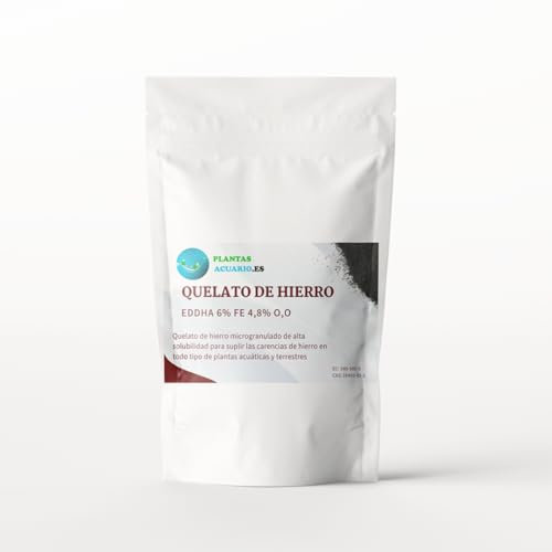 QUELATO DE HIERRO EDDHA para plantas terrestres y acuarios, Reverdeciente Anticlorosis, Nutriente imprescindible, Concentración ideal (6% Fe EDDHA o,o 4,8%), Plantas Verdes y Sanas, 250 Gr