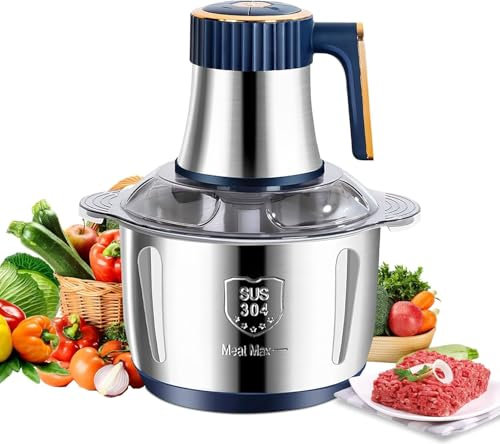 Hachoir électrique 5L, Hachoir à Viande Polyvalent 500W, 5 Niveaux de Vitesse Hachoir Électrique d'Aliments, Avec 6 Lames Amovibles Mixeur Hachoir Multifonction pour Viande Légumes et Fruits (Bleu)