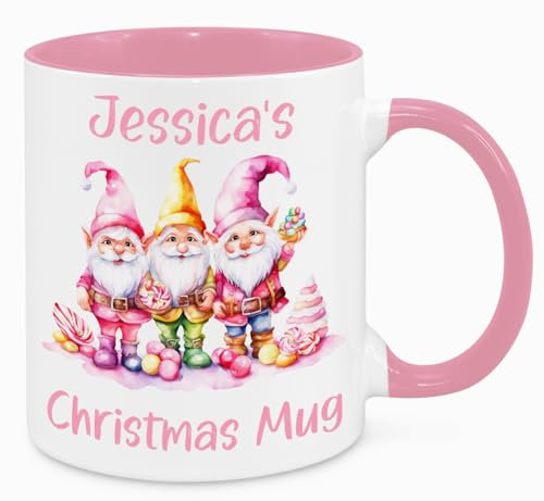 Personalised Christmas Gnome Mug - Custom Christmas Funny Gift Present Novelty Gift for Mum Dad Friend Sister Brother Grandparents Gift for Him Her Secret Santa Office Quotes Coffee Mug (Pink)