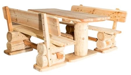 Massive rustikale Sitzgarnitur - Gartengarnitur - Aus heimischer Lärche - Naturbelassen 160 cm - Garten Lounge Set aus Holz - Gartenmöbel Set 3 teilig