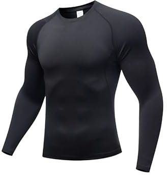 Long Sleeve Running Tops Mens,Base Layers Compression Top T-Shirts,Quick Dry Wicking Gym Athletic Training Workout Tee Shirts Black