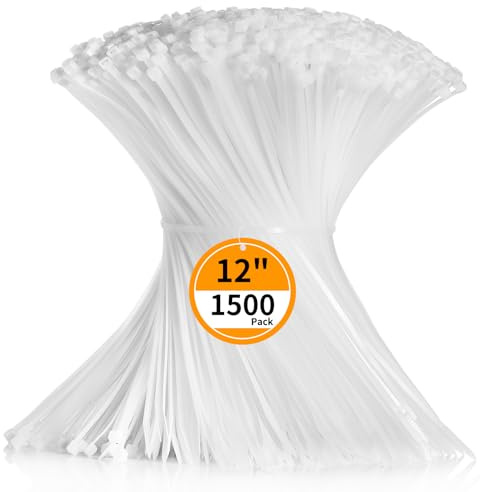 Clear Cable Zip Ties 12 Inch Cehony 1500 Pack Plastic White Zip Ties 50lbs | Ties Wraps 300mm x 4.5mm Heavy Duty Nylon Zip ties for Outdoor Multi-Purpose Cable Ties Self-Locking UV Resistant Wire Ties