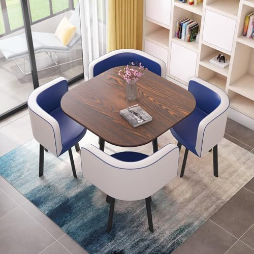Juego de mesa de comedor redonda para 4 mesas de comedor de negocios con sillas, ideal para sala de estar, cocina o sala de conferencias