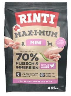 RINTI - Max-i-Mum Mini | Trockenfutter für kleine, ausgewachsene Hunde mit 70% Fleisch & Innereien. Getreidefreies Alleinfutter mit ausgewogenem Protein-/Fett-Verhältnis | 2x4kg Huhn