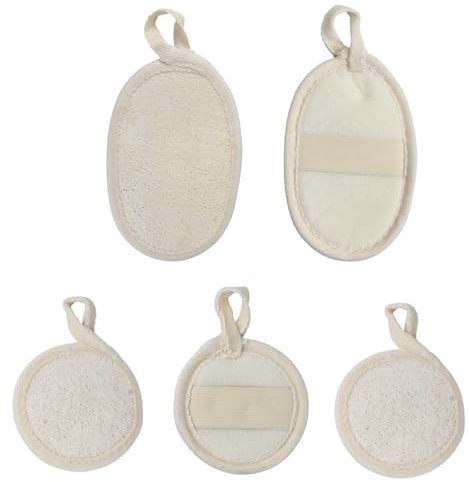 Depurador corporal exfoliante de esponja natural de lufa Ecológica y Biodegradable, Almohadillas de Lufa Exfoliante Depurador Corporal Facial para Mujeres y Hombres Color Beige, 5 piezas