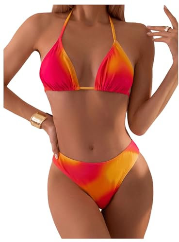 GORGLITTER Damen Bikini Set Sommer Batik Badeanzug Triangel Bikini-Set Neckholder Badeanzug Urlaub Strand Bademode Orange L