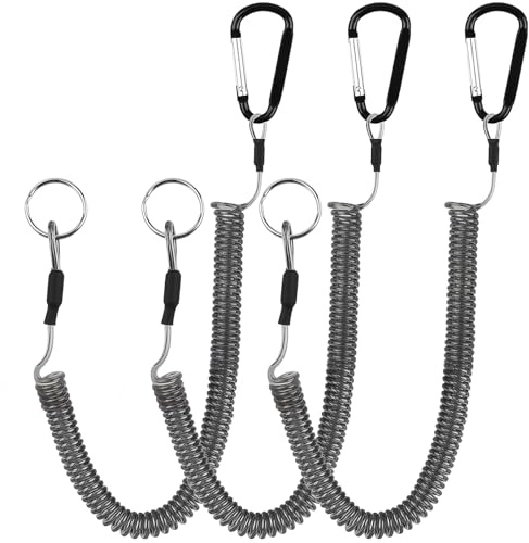 Foyods 3 Stück Spiralband Schlüsselanhänger,Outdoors Spiralband Elastisch Angeln Lanyards,Schwarzes Angelband,Angelruten-Spiralband mit Clip,für Angeln,Schlüssel,Outdoor,Tasche