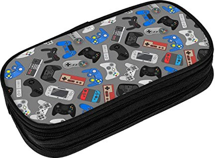 SdetYuia Astuccio per matite con sfondo per controller per videogiochi, grande capacità, multi scomparti, gadget da gioco, organizer da scrivania, per scuola, ufficio, casa, nero, Videogioco,