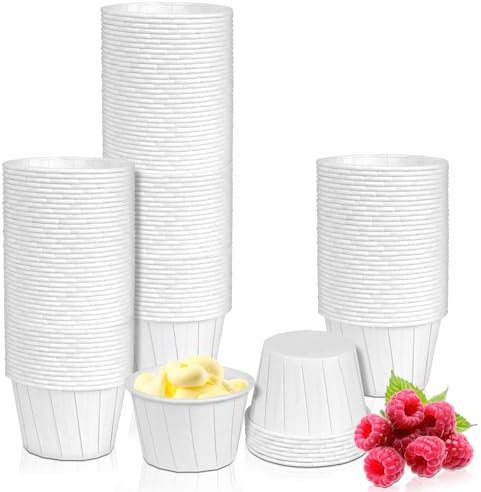 LeonBach 150 PCS Paper Souffle Portion Cups,2oz Disposable Medicine Cup Small Paper Jello Shot Cups 2oz Mini Sample Cup for Ketchup,Condiment,Sauce,Tasting,Measuring,Dessert Servings