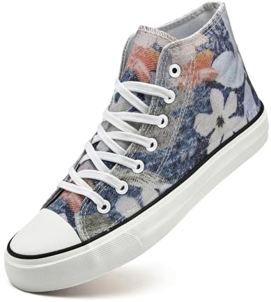 sharllen High Top Trainers Women Canvas Sneakers Ladies Lace Up Canvas Shoes for Men Women Plimsolls Pumps Casual Tennis Shoes(Flower Print 265)