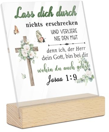 Putuo Decor Acryl Tischdeko Schild mit Bibelvers – Lass dich durch nichts erschrecken, Josua 1:9, christliches Geschenk mit Kreuz, Schmetterlingen und Blumen