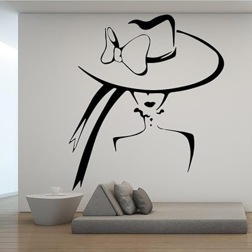 Wandtattoo für Schönheitssalon, schöne Frau, Hut, Make-up, Styling, Silhouette, Wandaufkleber, Vinyl, Kunstbild, Mädchenzimmer, 43 x 48 cm