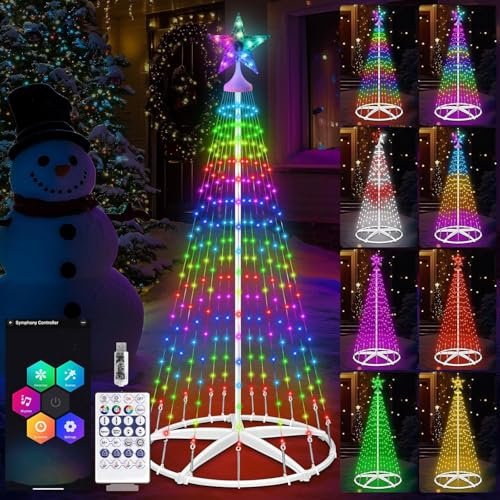 Luci per albero di Natale intelligenti, 166 LED, con sincronizzazione musicale RGB, luci natalizie con telecomando app, scolorimento fai da te, impermeabili, in metallo, dimmerabili per prato, regali