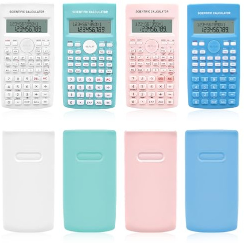 Lot de 8 Calculatrices Scientifiques (4 Couleurs), Affichage 2 Lignes, 240 Fonctions, Non Programmables – pour École, Collège, Lycée & Bureau (Enseignants/Étudiants)