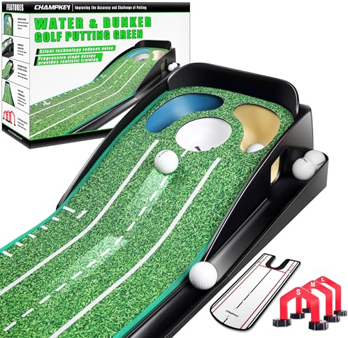 CHAMPKEY Professional Hazard Golf Putting Green with Putting Gates and Putting Mirror - Featuring Progressive Slope Tech and Noise Reduction Tech on Golf Putting Mat