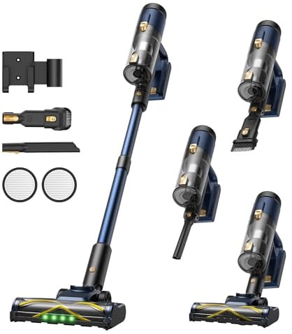 Vexilar Aspiradora sin Cable V12,Potente Succión 58KPa, Aspiradora Antienredos, Autonomía 50 Minutos, Filtración de 5 Etapas,Escoba Aspirador sin Cable para Suelo/Alfombra/Pelo de Mascotas/Coche