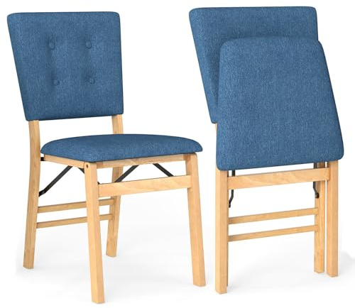 GIANTEX 2er Set Esszimmerstühle Klappbar, Küchenstühle Gepolstert, Wohnzimmerstühle mit Massivholzrahmen, Klappstühle Essstühle bis 160kg Belastbar, Polsterstuhl Armlose Akzentstühle 46 x 53,5 x 88 cm