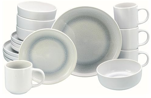 CreaTable, 24887, Serie Nordic Fjord Ice, 16-teiliges Geschirrset für 4 Personen, Kombiservice aus Steinzeug, spülmaschinen- und mikrowellengeeignet, Qualitätsproduktion