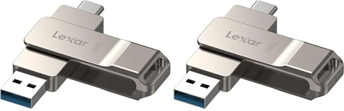 Lexar D40E 256 Go Double clé USB 3.2 Gen 1 Type-C Jump Drive, clé USB-C Flash Drive Matériau métallique Pivotant Conception Clé USB, Compatible avec l'iPhone 17 (Lot de 2)