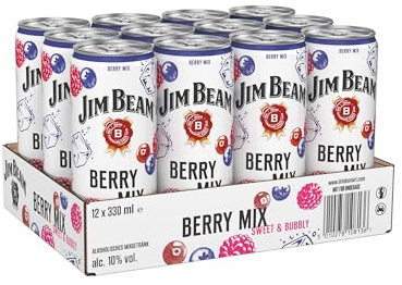 Jim Beam Berry Mix, Alkoholisches Mixgetränk mit Beerengeschmack und Whiskey, 10 Prozent Vol, Einweg, 12 x 330 ml