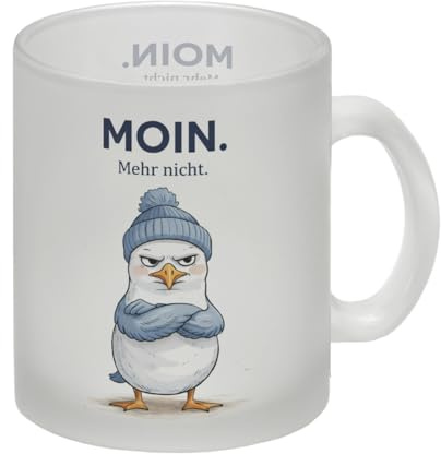 speecheese Glas Tasse Manfred die Möwe Moin mehr nicht für Küstenfans | Lustige Tasse für Büro & Zuhause - Maritimer Kaffeegenuss