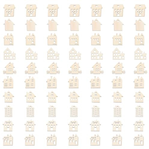 LIGHTAOTAO 100 Stück Bemalte Holzscheiben in Hausform Robust und Sicher für Basteln und Kreative Selbstgemacht Projekte im Kindergarten und Zuhause