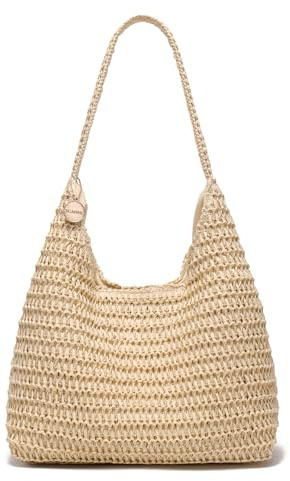 SUANNI Straw Beach Bags for Women, Summer Woven Tote Bag, Shoulder Handbag | Lightweight Casual Boho Summer Shoulder Bag, Packable Mesh Everyday Handbag for Holiday Shopping Travel, Spring Casual Purse