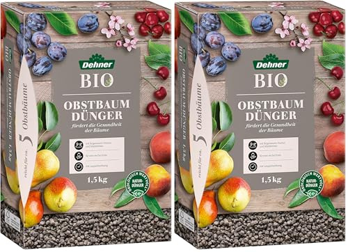 Dehner Bio Obstbaumdünger, hochwertiger Dünger für Obstbäume, organischer NPK-Dünger, mit Spurennährstoffen, ökologisch wertvoll, natürliche Langzeitwirkung, 1.5 kg, bunt (Packung mit 2)