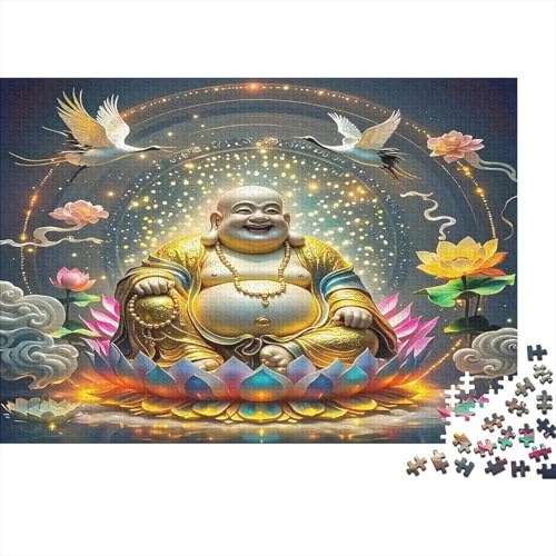 Buddha Statue 1000 Teile Puzzle für Erwachsene Frieden Lotus Kranich Szene Papierpuzzle Entspannung Familienspiel Geschenk 52x38cm/1000pcs