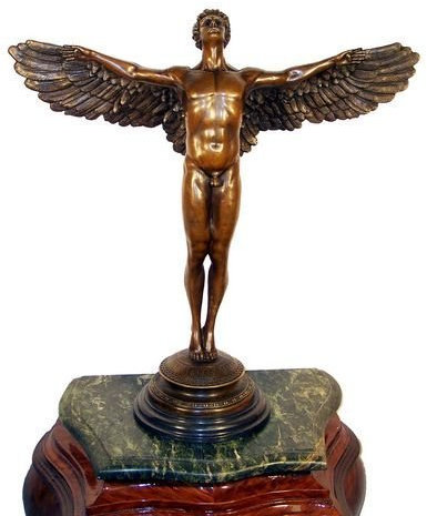 Kunst & Ambiente - Erotische Bronzefigur - Ikarus/Geflügelter Mann - signiert - Adolph Alexander Weinman - Griechische Engel Skulptur - Männer Akt - The Rising Sun