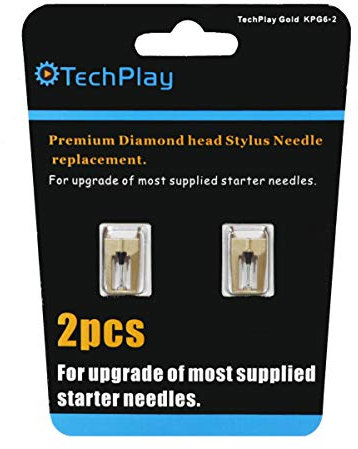 TechPlay Gold, pack of 2, Dimond tipped needle for Turntables (2Pack Gold). For up-grade of most standard supplied needels.