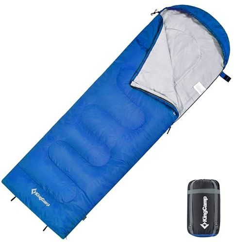 KingCamp Oasis Deckenschlafsäcke mit Kopfteil für Erwachsenen Leichtgewicht 3 Jahreszeiten, Blau, 220 × 75 cm