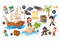 nikima Schönes für Kinder 063 Wandtattoo Pirat Kapitän Schiff Insel Schatztruhe - in 6 Größen - Kinderzimmer Sticker Wandaufkleber Wandsticker Wanddeko Wandbild Junge Mädchen - Größe 2000 x 1120 mm