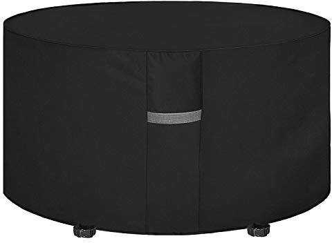 Dokon Garden Furniture Covers Waterproof Heavy Duty 600D Oxford Fabric Garden Table Cover with Air Vent Windproof Anti-UV Patio Outdoor Table and Chairs Cover, Round (Ø190x80cm) - Black