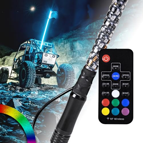 True Mods Fouet lumineux spirale LED RVB pour VUTT ATV [télécommande sans fil RF] Drapeau des États-Unis étanche à LED pour RZR Can-Am Polaris SxS 4x4 Quad Dune Buggy 4 roues Accessoires