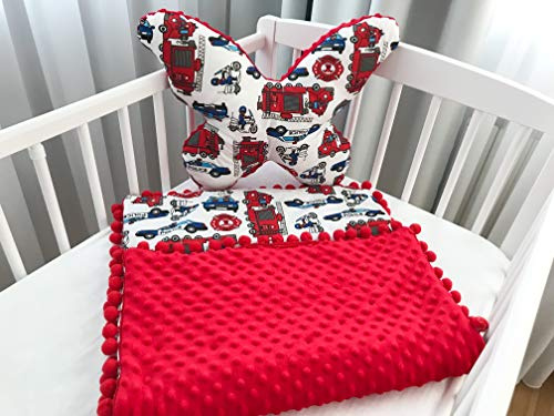 Babydecke Kuscheldecke Krabbeldecke 100% Baumwolle und Plüsch Minky (50x75cm) + Großer Kissen Schmetterling
