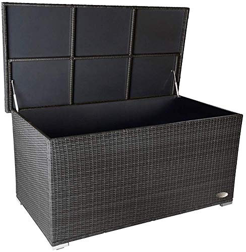 RS Trade® exclusive 'Venezia' 950 L Polyrattan Garten Kissenbox wetterfest wasserdicht 146 x 83 x 80 cm, Auflagenbox mit verstärktem Deckel und Gasdruckfedern, auch als Tischplatte geeignet; Silber