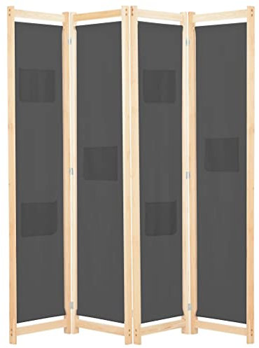 vidaXL Holz Raumteiler 4-TLG. Paravent Trennwand Umkleide Sichtschutz Spanische Wand Raumtrenner Stellwand Grau 160x170x4 cm Stoff Klappbar Platzsparend